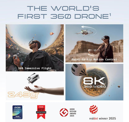 A1 Explorer Bundle (3 Batteries) - 8K 360 Drone for Immersive Flight, Point-To-Fly Motion Control, Obstacle Avoidance, 249G & Foldable, Deep Track, Auto Return, 10Km Range, Auto Edit