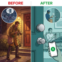 Wifi Smart Lock Silver (Retrofits over Existing Deadbolt) — Before & After