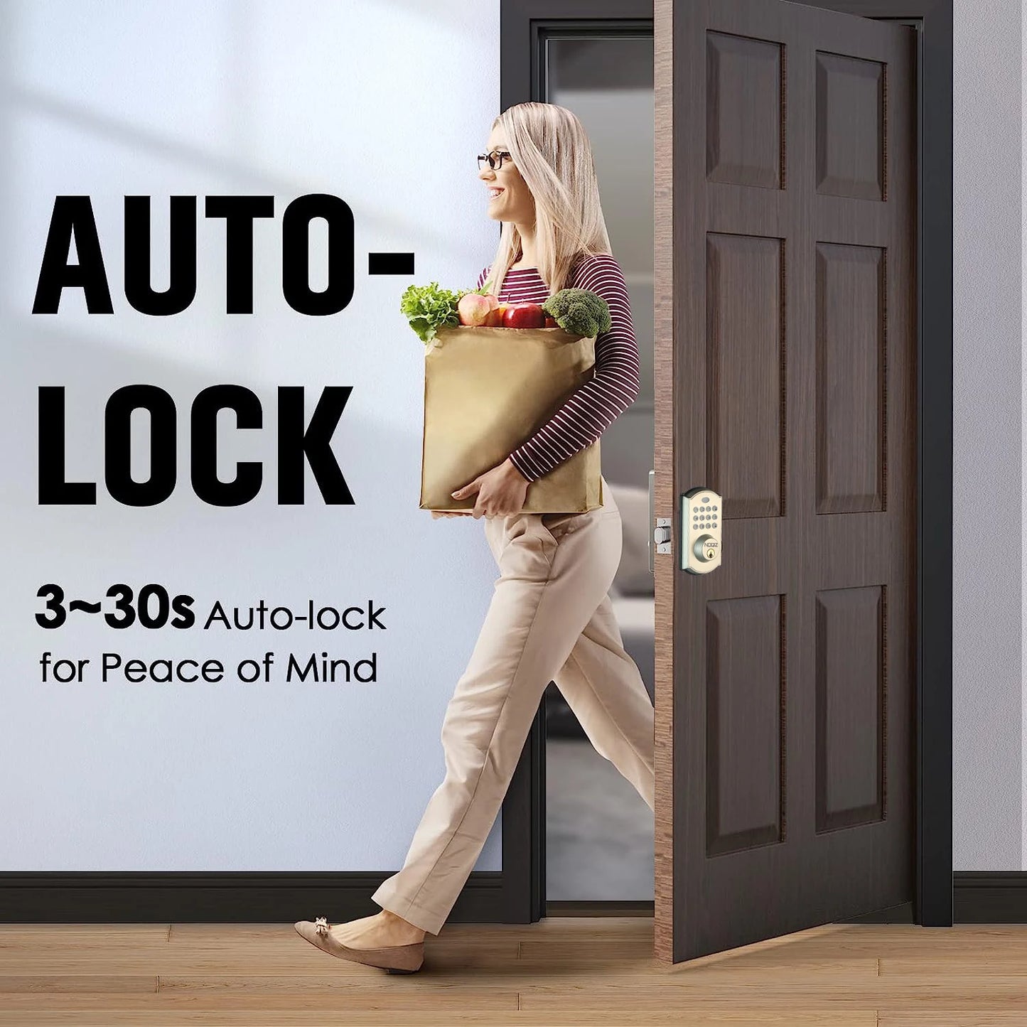 Keyless Entry Door Lock - Electronic Door Lock with Keypad, Smart Latch Lock with Automatic Lock, Safe Waterproof Smart Lock 19L